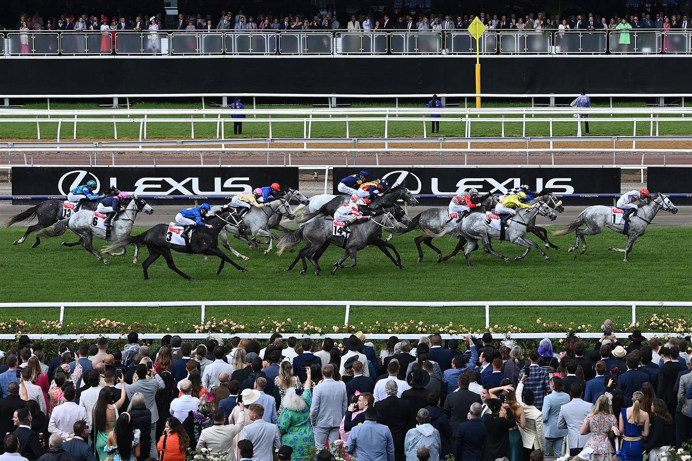 MELBOURNE, AUSTRALIA - NOVEMBER 01: Blake Shinn rides #1 Love Tap to win race three the Resimax Group Subzero Handicap during 2022 Lexus Melbourne Cup Day at Flemington Racecourse on November 01, 2022 in Melbourne, Australia. (Photo by Quinn Rooney/Getty Images)