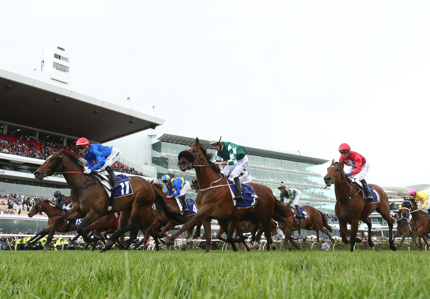 MELBOURNE, AUSTRALIA - NOVEMBER 01: Jamie Kah rides #17 Larkspur Run to win race nine The Hong Kong Jockey Club Stakes during 2022 Lexus Melbourne Cup Day at Flemington Racecourse on November 01, 2022 in Melbourne, Australia. (Photo by Robert Cianflone/Getty Images)