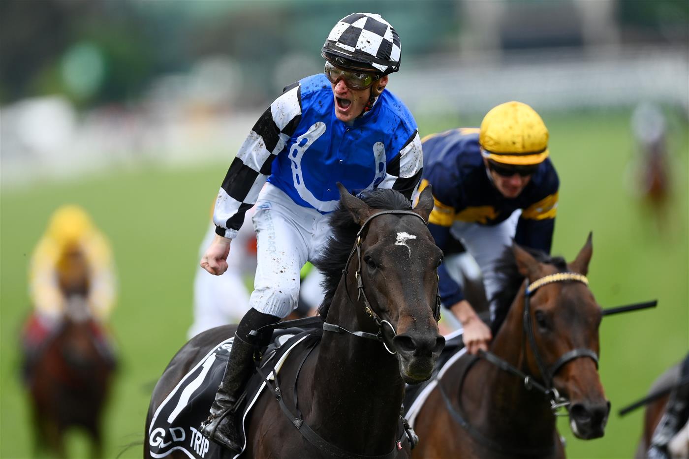 MELBOURNE, AUSTRALIA - NOVEMBER 01: Mark Zahra riding #1 Gold Trip wins race seven, the Lexus Melbourne Cup during 2022 Melbourne Cup Day at Flemington Racecourse on November 01, 2022 in Melbourne, Australia. (Photo by Quinn Rooney/Getty Images)