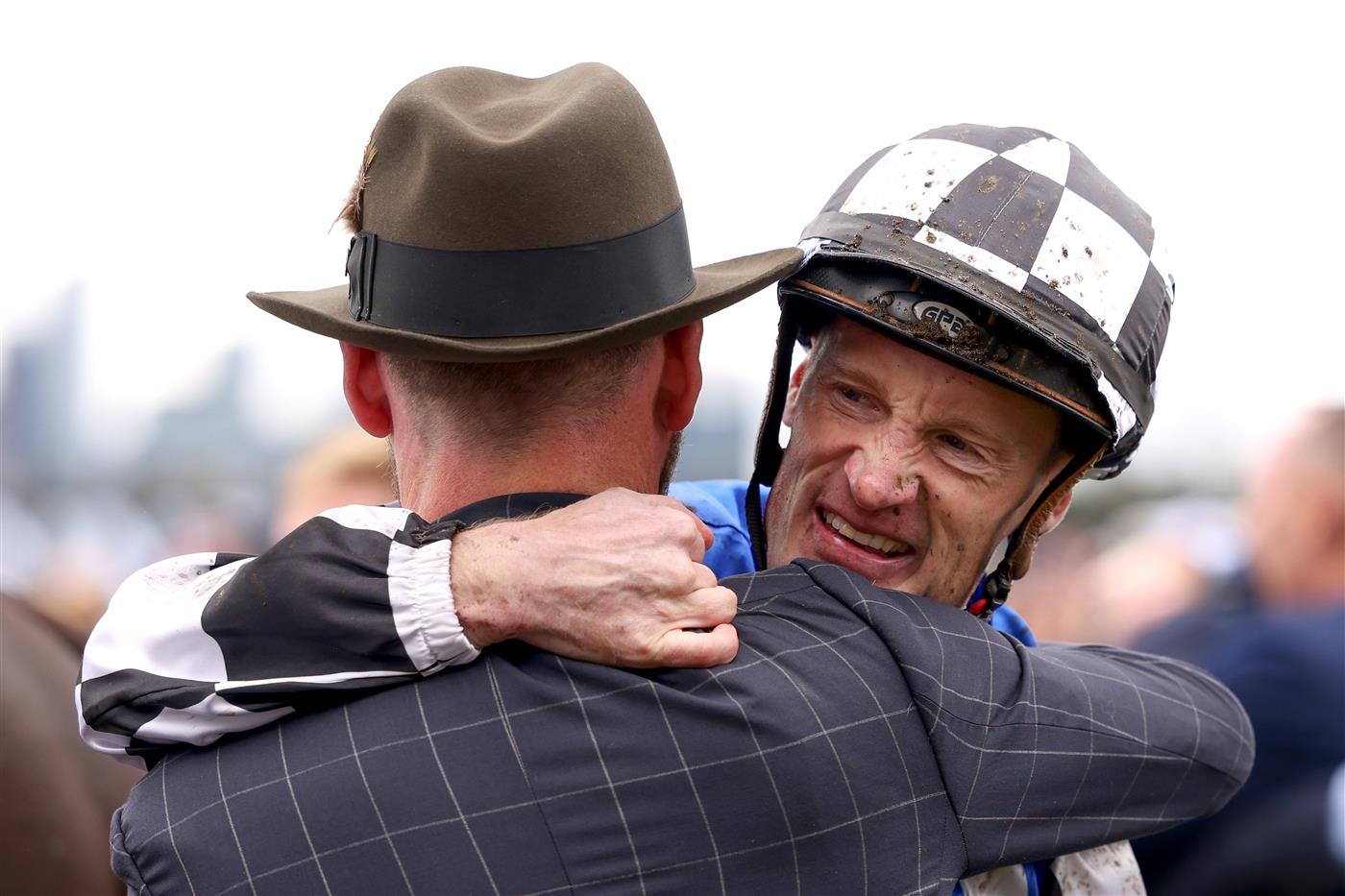 MELBOURNE, AUSTRALIA - NOVEMBER 01: Mark Zahra celebrates after riding Gold Trip to win race 7 the Lexus Melbourne Cup during 2022 Melbourne Cup Day at Flemington Racecourse on November 01, 2022 in Melbourne, Australia. (Photo by Jonathan DiMaggio/Getty Images for VRC)
