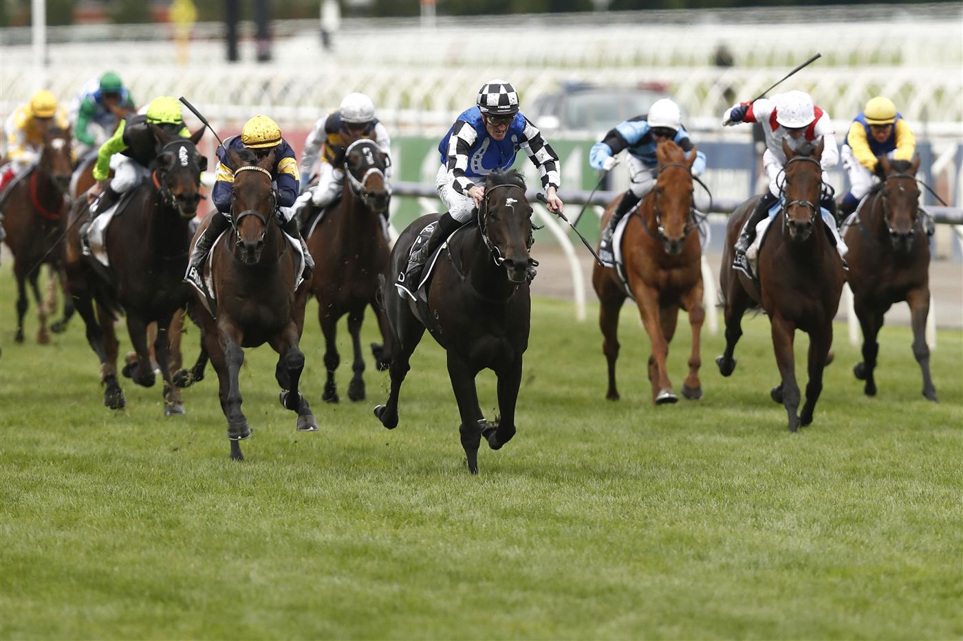 MELBOURNE, AUSTRALIA - NOVEMBER 01: Mark Zahra rides Gold Trip to win race 7 the Lexus Melbourne Cup during 2022 Melbourne Cup Day at Flemington Racecourse on November 01, 2022 in Melbourne, Australia. (Photo by Darrian Traynor/Getty Images)