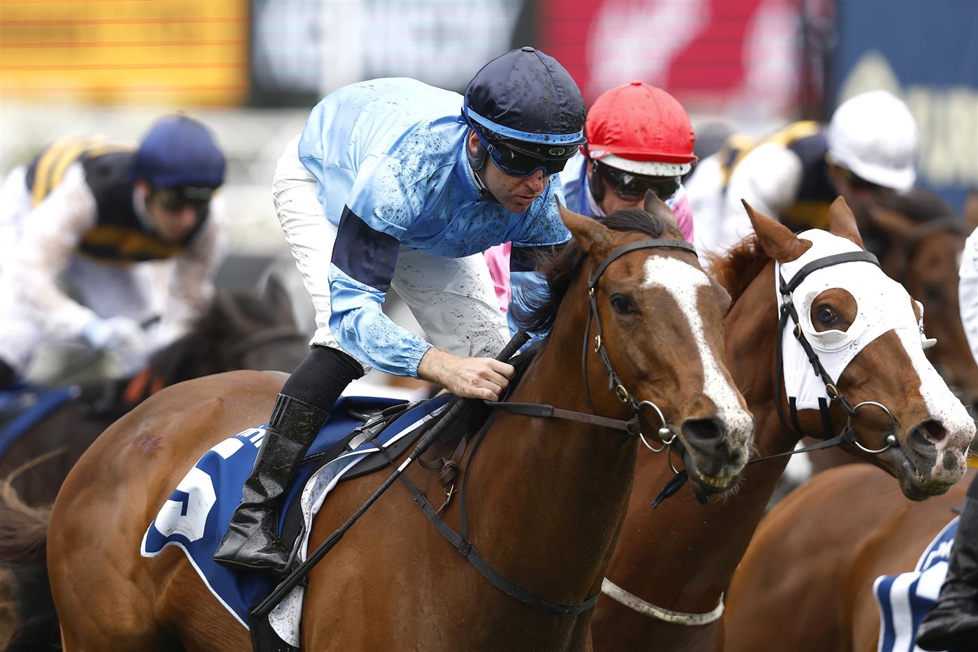 MELBOURNE, AUSTRALIA - NOVEMBER 01: Tommy Berry rides Bathholomeu Dias to win race 6 the Furphy Plate during 2022 Melbourne Cup Day at Flemington Racecourse on November 01, 2022 in Melbourne, Australia. (Photo by Darrian Traynor/Getty Images)