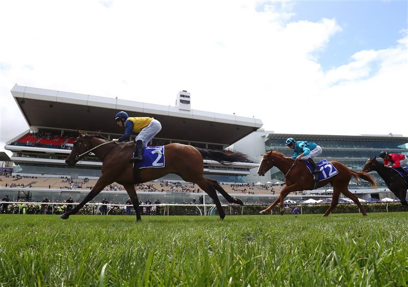 MELBOURNE, AUSTRALIA - NOVEMBER 03: Damian Lane rides #2 Charm Stone to win the Darley Ottawa Stakes during 2022 Kennedy Oaks Day at Flemington Racecourse on November 03, 2022 in Melbourne, Australia. (Photo by Robert Cianflone/Getty Images)