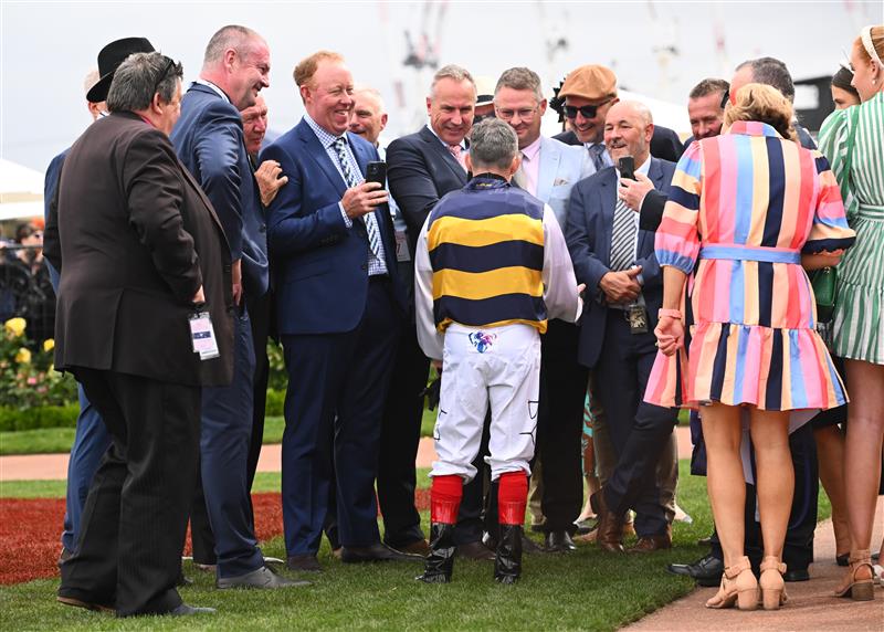 MELBOURNE, AUSTRALIA - NOVEMBER 03: Dean Yendall after riding Toregene to win Race 7, the Melbourne Cup Carnival Country Final,  during 2022 Kennedy Oaks Day at Flemington Racecourse on November 03, 2022 in Melbourne, Australia. (Photo by Vince Caligiuri/Getty Images)