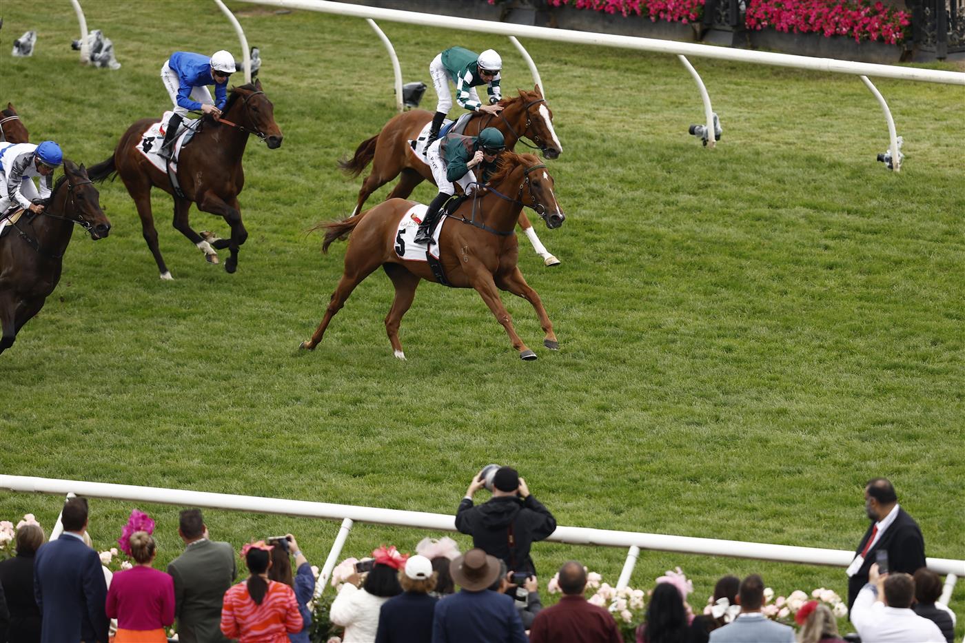 MELBOURNE, AUSTRALIA - NOVEMBER 03: Joshua Parr rides Joyful Fortune to win race 6 the G.H. Mumm Century Stakes during 2022 Kennedy Oaks Day at Flemington Racecourse on November 03, 2022 in Melbourne, Australia. (Photo by Darrian Traynor/Getty Images)