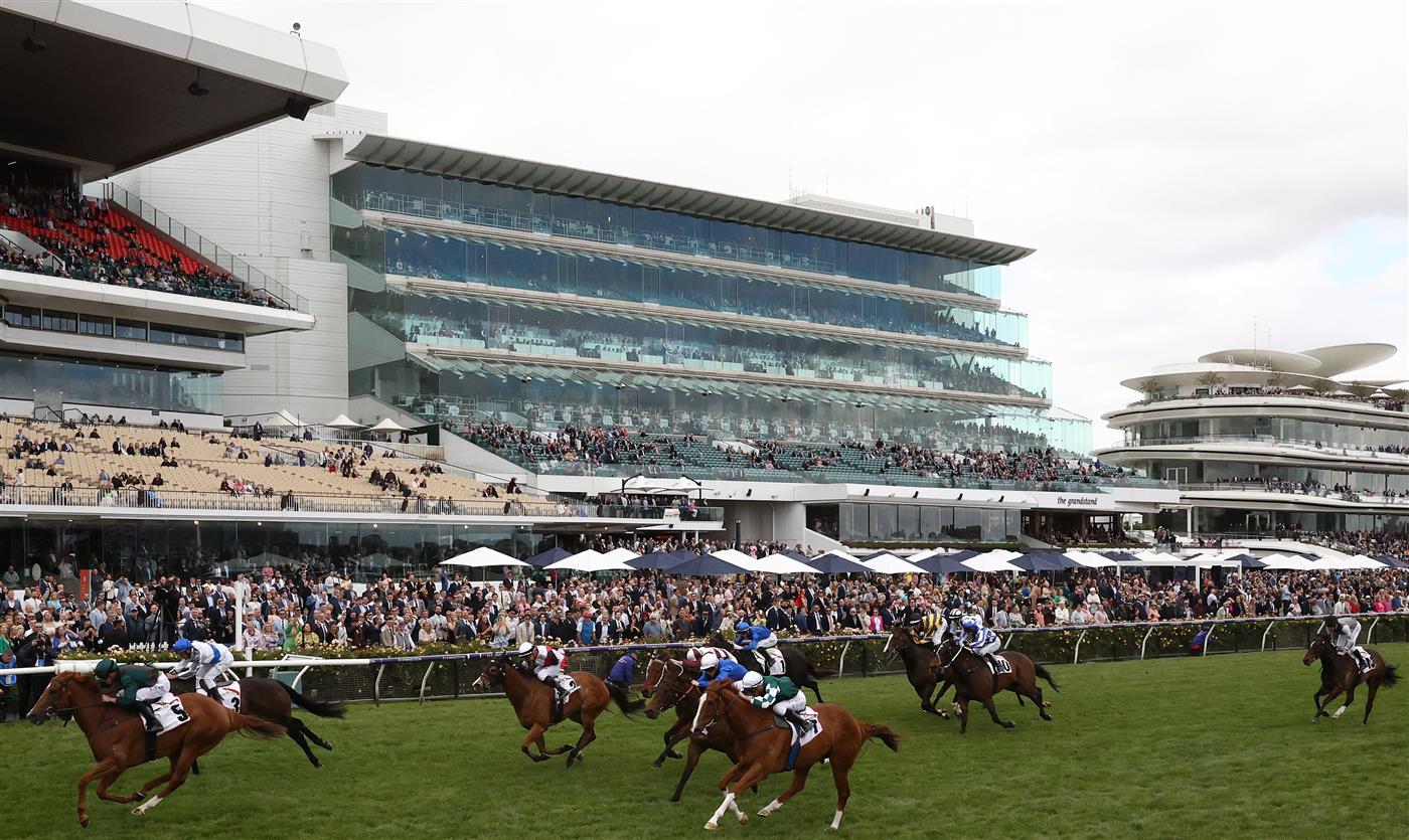 MELBOURNE, AUSTRALIA - NOVEMBER 03: Joshua Parr rides #5 Joyful Fortune to win the G.h. Mumm Century Stakes during 2022 Kennedy Oaks Day at Flemington Racecourse on November 03, 2022 in Melbourne, Australia. (Photo by Robert Cianflone/Getty Images)