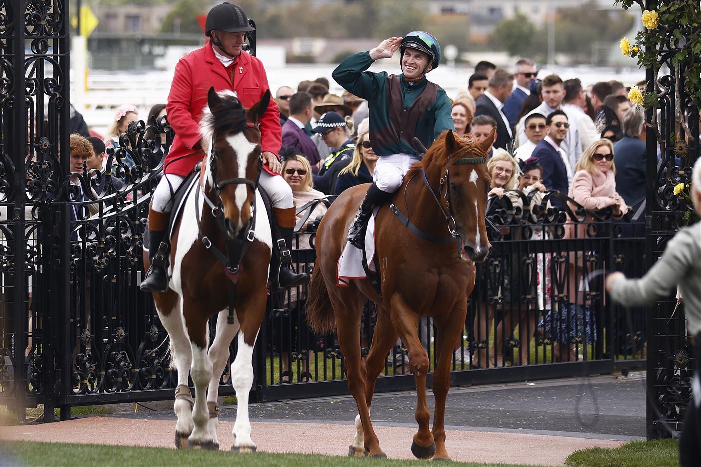 MELBOURNE, AUSTRALIA - NOVEMBER 03: Joshua Parr rides Joyful Fortune after winning the G.h. Mumm Century Stakes during 2022 Kennedy Oaks Day at Flemington Racecourse on November 03, 2022 in Melbourne, Australia. (Photo by Daniel Pockett/Getty Images)