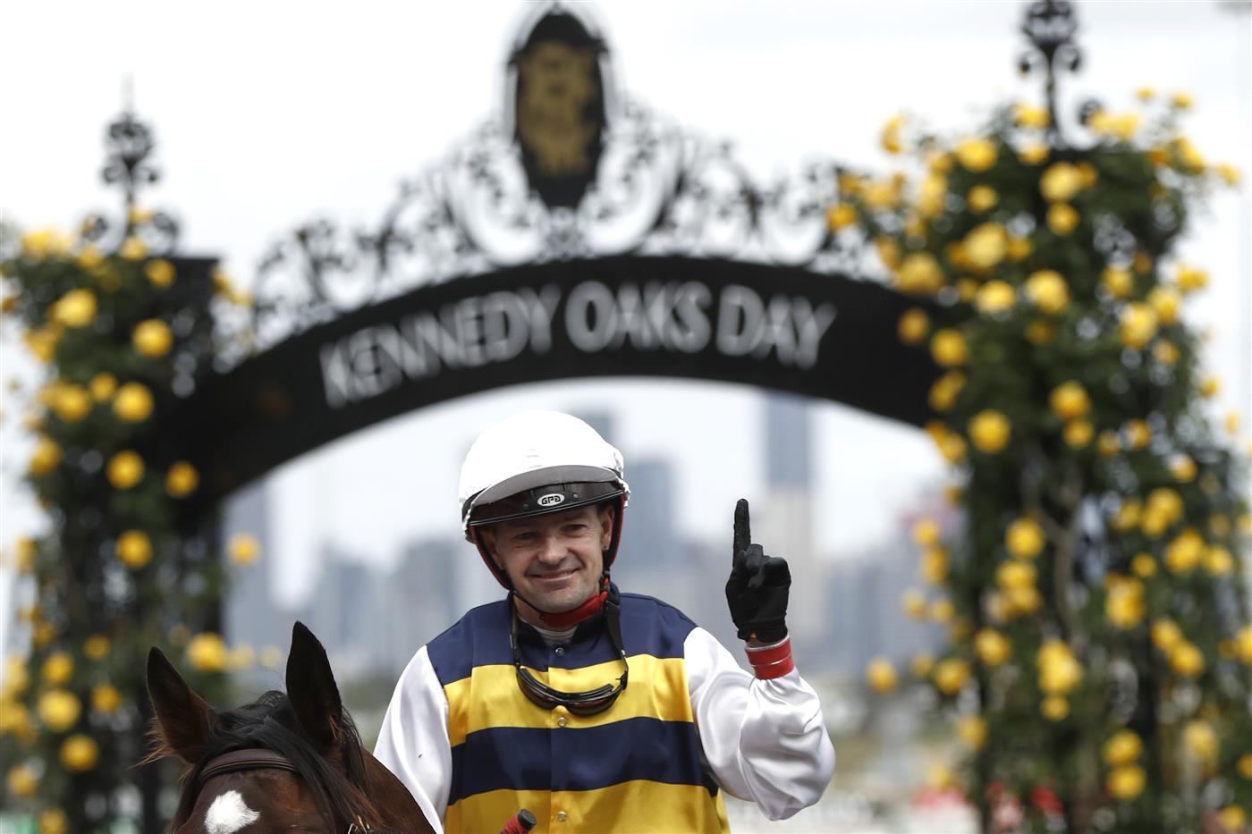 MELBOURNE, AUSTRALIA - NOVEMBER 03: Dean Yendall returns to scale on Toregene after winning race 7 the Melbourne Cup Carnival Country Final during 2022 Kennedy Oaks Day at Flemington Racecourse on November 03, 2022 in Melbourne, Australia. (Photo by Darrian Traynor/Getty Images)