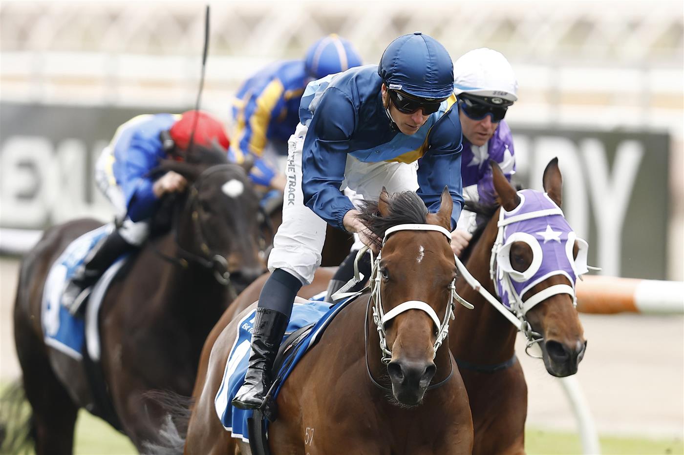 MELBOURNE, AUSTRALIA - NOVEMBER 03: James McDonald rides Roots to win race 3 the Inglis Bracelet during 2022 Kennedy Oaks Day at Flemington Racecourse on November 03, 2022 in Melbourne, Australia. (Photo by Darrian Traynor/Getty Images)