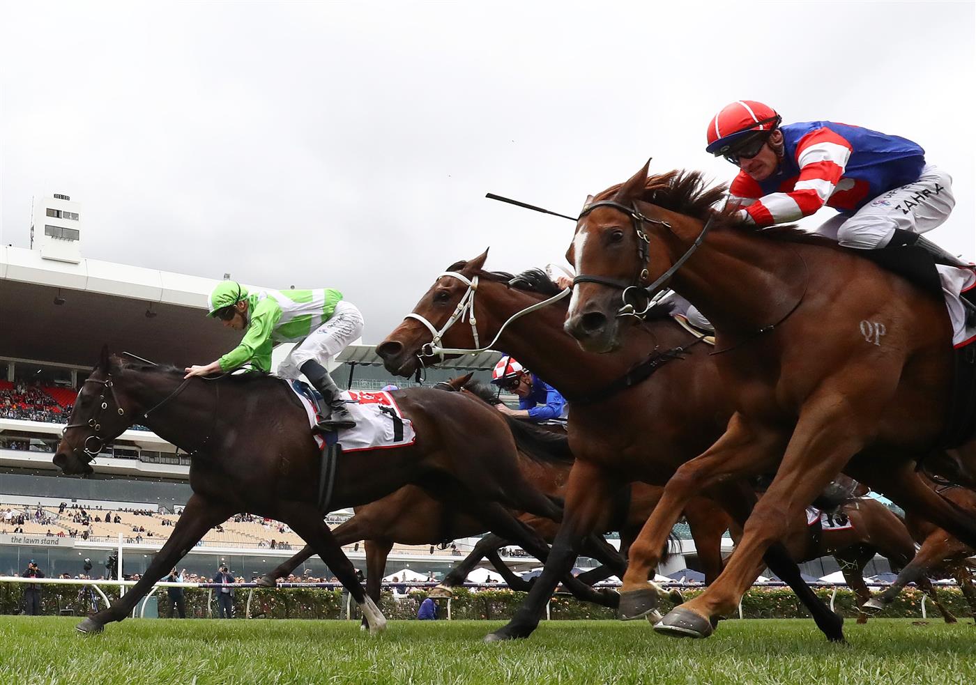 MELBOURNE, AUSTRALIA - NOVEMBER 03: James McDonald rides #7 Matron Bullwinkel to win the TCL Tv Stakes during 2022 Kennedy Oaks Day at Flemington Racecourse on November 03, 2022 in Melbourne, Australia. (Photo by Robert Cianflone/Getty Images)