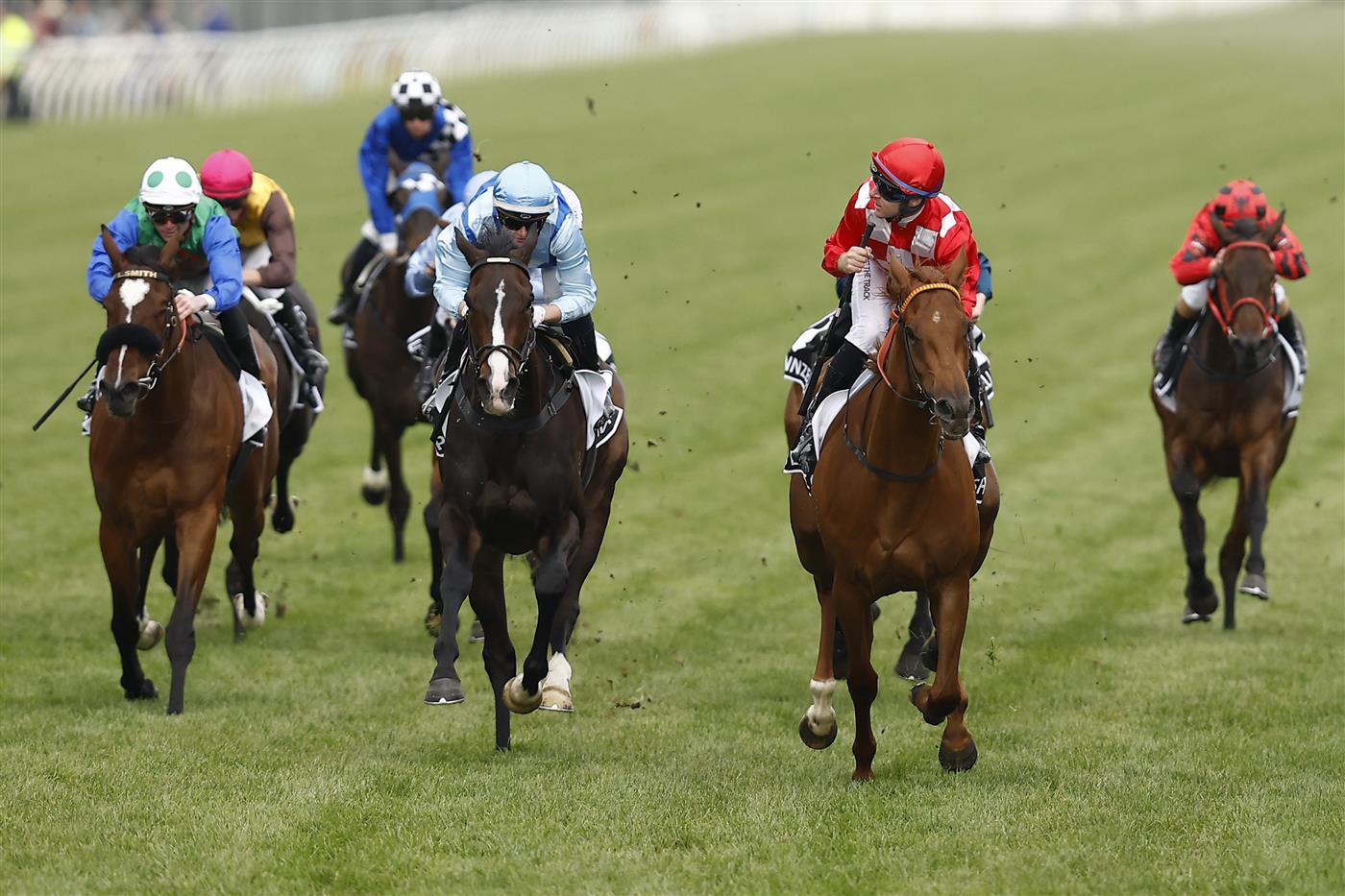 MELBOURNE, AUSTRALIA - NOVEMBER 03: Tommy Berry riding #1 She's Extreme to win Race 8, the Kennedy Oaks, during 2022 Kennedy Oaks Day at Flemington Racecourse on November 03, 2022 in Melbourne, Australia. (Getty)