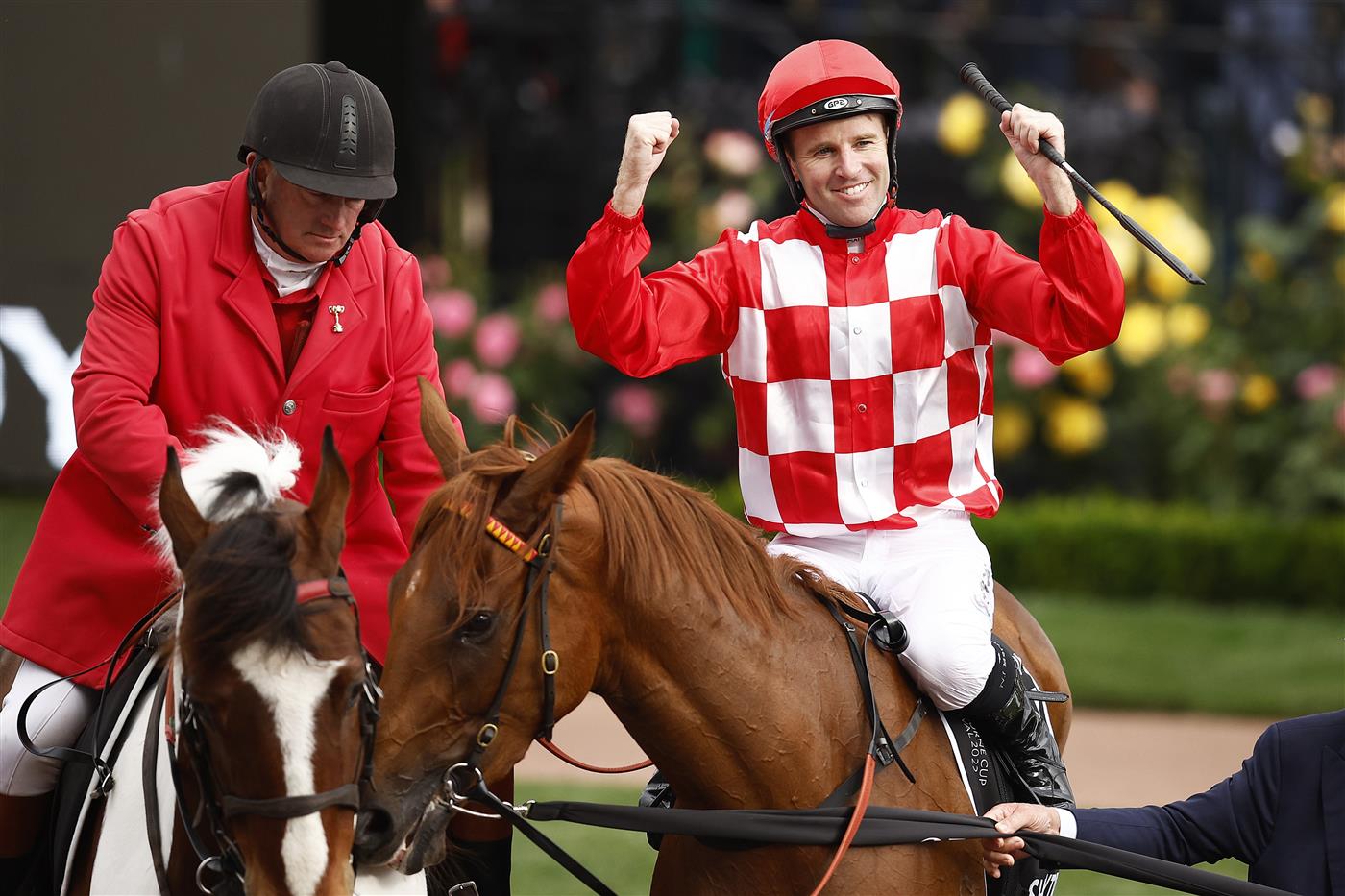 MELBOURNE, AUSTRALIA - NOVEMBER 03: Tommy Berry riding #1 She's Extreme to win Race 8, the Kennedy Oaks, during 2022 Kennedy Oaks Day at Flemington Racecourse on November 03, 2022 in Melbourne, Australia. (Getty)