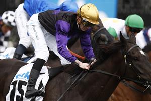 MELBOURNE, AUSTRALIA - NOVEMBER 03: Blake McDougall rides Carlisle to win race 5 the Cirka Trophy during 2022 Kennedy Oaks Day at Flemington Racecourse on November 03, 2022 in Melbourne, Australia. (Photo by Daniel Pockett/Getty Images)