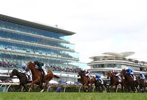MELBOURNE, AUSTRALIA - NOVEMBER 03: Joshua Parr rides #5 Joyful Fortune to win the G.h. Mumm Century Stakes during 2022 Kennedy Oaks Day at Flemington Racecourse on November 03, 2022 in Melbourne, Australia. (Photo by Robert Cianflone/Getty Images)