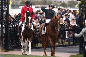 MELBOURNE, AUSTRALIA - NOVEMBER 03: Joshua Parr rides Joyful Fortune after winning the G.h. Mumm Century Stakes during 2022 Kennedy Oaks Day at Flemington Racecourse on November 03, 2022 in Melbourne, Australia. (Photo by Daniel Pockett/Getty Images)