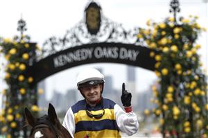 MELBOURNE, AUSTRALIA - NOVEMBER 03: Dean Yendall returns to scale on Toregene after winning race 7 the Melbourne Cup Carnival Country Final during 2022 Kennedy Oaks Day at Flemington Racecourse on November 03, 2022 in Melbourne, Australia. (Photo by Darrian Traynor/Getty Images)