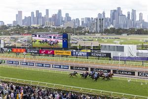 MELBOURNE, AUSTRALIA - NOVEMBER 03: Tommy Berry riding #1 She's Extreme to win Race 8, the Kennedy Oaks, during 2022 Kennedy Oaks Day at Flemington Racecourse on November 03, 2022 in Melbourne, Australia. (Getty)