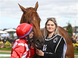MELBOURNE, AUSTRALIA - NOVEMBER 03: Tommy Berry kisses after winning the Kennedy Oaks, during 2022 Kennedy Oaks Day at Flemington Racecourse on November 03, 2022 in Melbourne, Australia. (Getty)