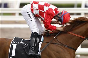 MELBOURNE, AUSTRALIA - NOVEMBER 03: Tommy Berry riding #1 She's Extreme to win Race 8, the Kennedy Oaks, during 2022 Kennedy Oaks Day at Flemington Racecourse on November 03, 2022 in Melbourne, Australia. (Getty)