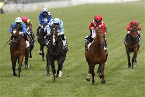 MELBOURNE, AUSTRALIA - NOVEMBER 03: Tommy Berry riding #1 She's Extreme to win Race 8, the Kennedy Oaks, during 2022 Kennedy Oaks Day at Flemington Racecourse on November 03, 2022 in Melbourne, Australia. (Getty)