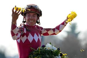 LEXINGTON, KENTUCKY - NOVEMBER 04: Jockey Tyler Gaffalione celebrates after riding Wonder Wheel to win the NetJets Breeders