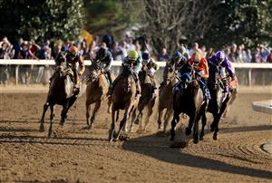 LEXINGTON, KENTUCKY - NOVEMBER 04: Irad Ortiz Jr a board Forte ( far left #4) runs to victory in the Breeders