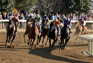 LEXINGTON, KENTUCKY - NOVEMBER 04: Irad Ortiz Jr a board Forte ( far left #4) runs to victory in the Breeders