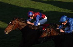 LEXINGTON, KENTUCKY - NOVEMBER 04: Victoria Road with jockey Ryan Moore wins the Juvenile Turf during the 2022 Breeders Cup at Keeneland Race Course on November 04, 2022 in Lexington, Kentucky. (Photo by Andy Lyons/Getty Images)