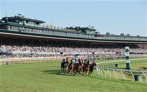 LEXINGTON, KENTUCKY - NOVEMBER 04: Horses run on turn one during the Breeders