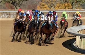 LEXINGTON, KENTUCKY - NOVEMBER 04: Horses run on turn two during the Breeders
