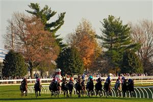 LEXINGTON, KENTUCKY - NOVEMBER 04: The field races down the front stretch during the Breeders