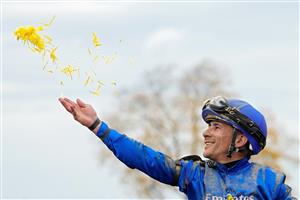 LEXINGTON, KENTUCKY - NOVEMBER 05: Jockey Junior Alvarado celebrates after riding Cody