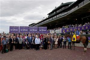 LEXINGTON, KENTUCKY - NOVEMBER 05: Jockey Junior Alvarado celebrates in the winner