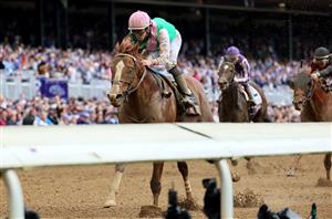 LEXINGTON, KENTUCKY - NOVEMBER 05: Jockey Irad Ortiz Jr. rides Elite Power to win the Qatar Racing Breeders