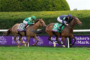 LEXINGTON, KENTUCKY - NOVEMBER 05: Jockey Ryan Moore rides Tuesday to win the Maker