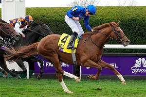 LEXINGTON, KENTUCKY - NOVEMBER 05: Jockey William Buick rides Modern Games to win the FanDuel Breeders