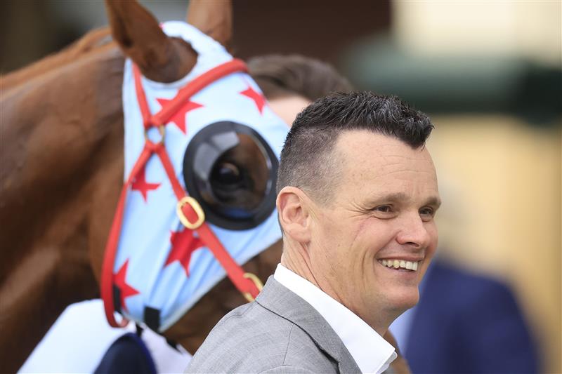 NEWCASTLE, AUSTRALIA - NOVEMBER 12: Joe Pride looks on after winning race 9 the Karaka 2023 Bm88 Handicap with Coal Crusher during Racing at Newcastle Racecourse on November 12, 2022 in Newcastle, Australia. (Photo by Mark Evans/Getty Images)