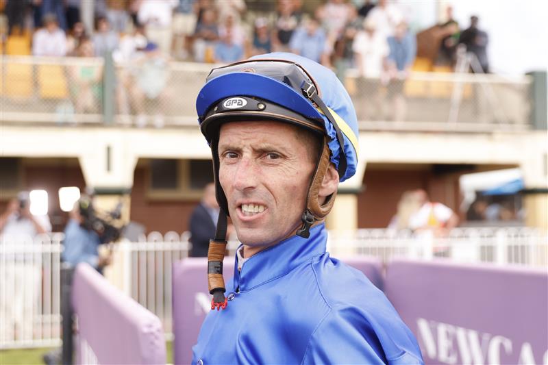 NEWCASTLE, AUSTRALIA - NOVEMBER 12: Nash Rawiller looks on after winning race 8 The Hunter on Vilana during Racing at Newcastle Racecourse on November 12, 2022 in Newcastle, Australia. (Photo by Mark Evans/Getty Images)