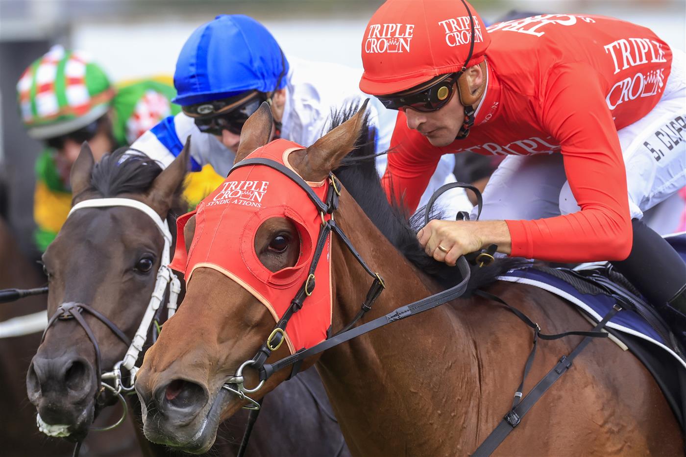NEWCASTLE, AUSTRALIA - NOVEMBER 12: Sam Clipperton (red) on Pierossa wins race 7 New Zealand Bloodstock Njc Spring Stakes during Racing at Newcastle Racecourse on November 12, 2022 in Newcastle, Australia. (Photo by Mark Evans/Getty Images)