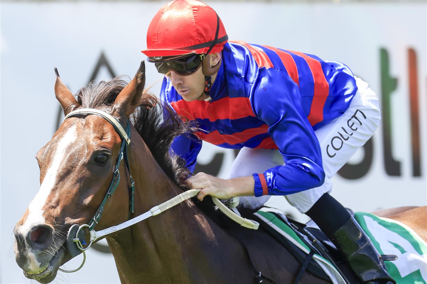 NEWCASTLE, AUSTRALIA - NOVEMBER 12: Jason Collett on Knife's Edge wins race 2, the TAB Highway Handicap during Racing at Newcastle Racecourse on November 12, 2022 in Newcastle, Australia. (Getty)