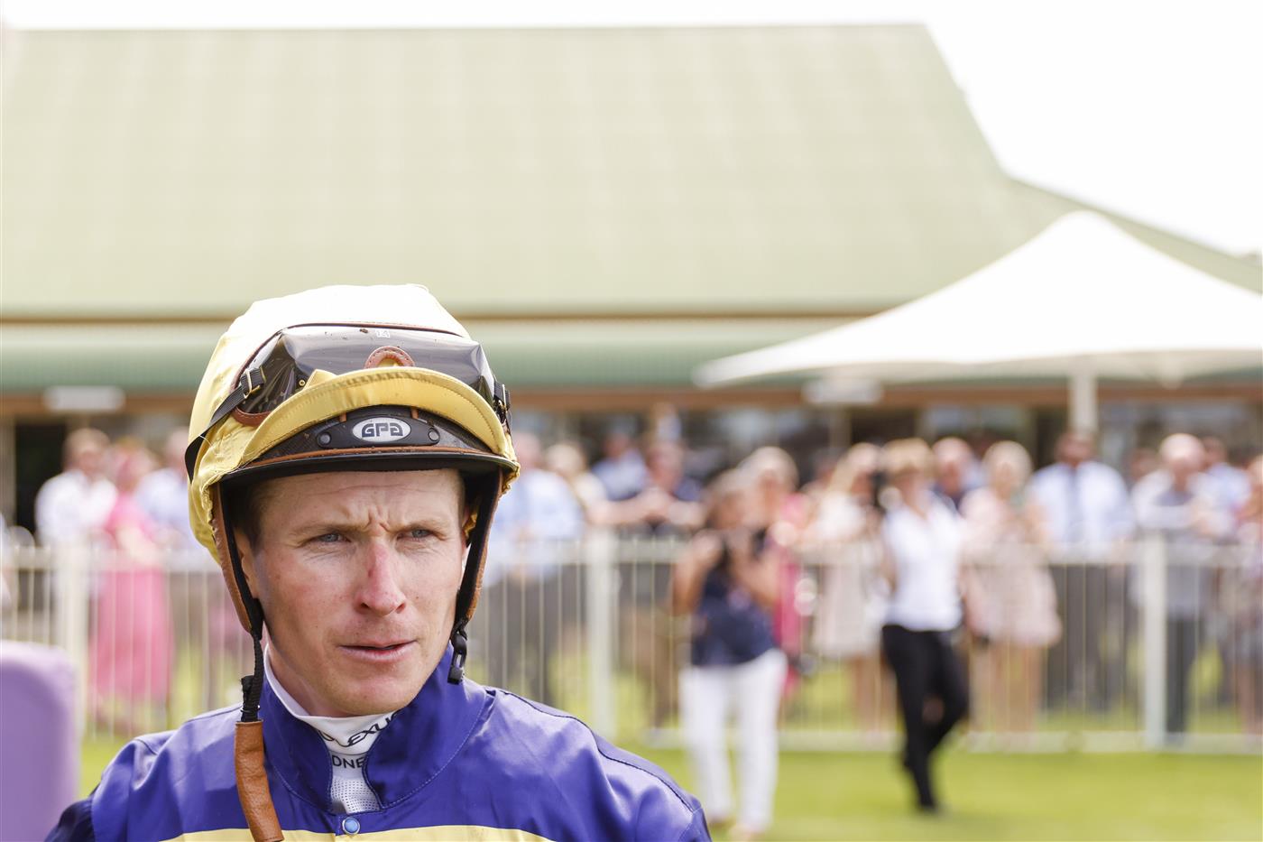 NEWCASTLE, AUSTRALIA - NOVEMBER 12: James McDonald  looks on after winning race 5 the Gavelhouse.com Midway Bm72 Handicap on Floating during Racing at Newcastle Racecourse on November 12, 2022 in Newcastle, Australia. (Photo by Mark Evans/Getty Images)