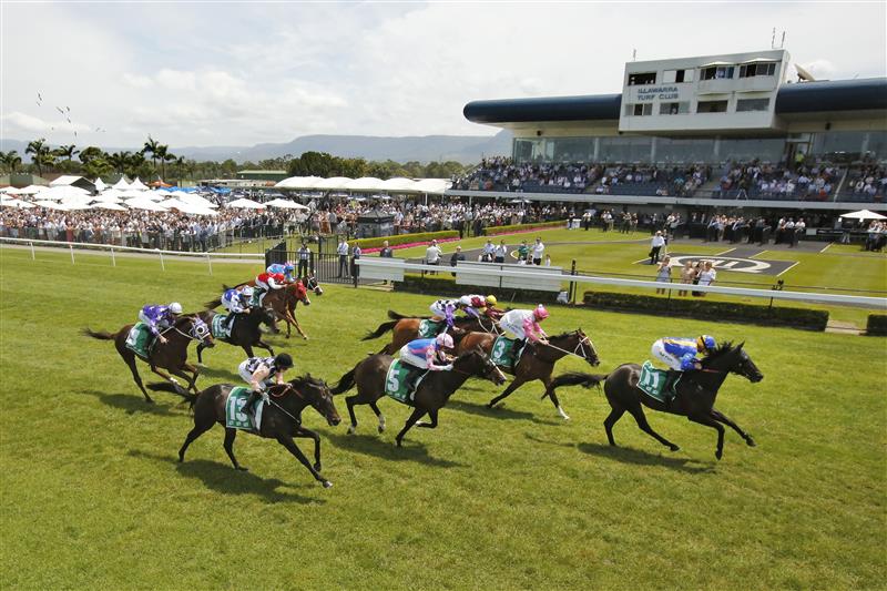 KEMBLA GRANGE, AUSTRALIA - NOVEMBER 19: Josh Parr (blue and yellow checkered cap) on Shameonus wins race 3 the Elite Sand & Soil Bm78 Handicap during Sydney Racing at Kembla Grange Racecourse on November 19, 2022 in Kembla Grange, Australia. (Photo by Mark Evans/Getty Images)