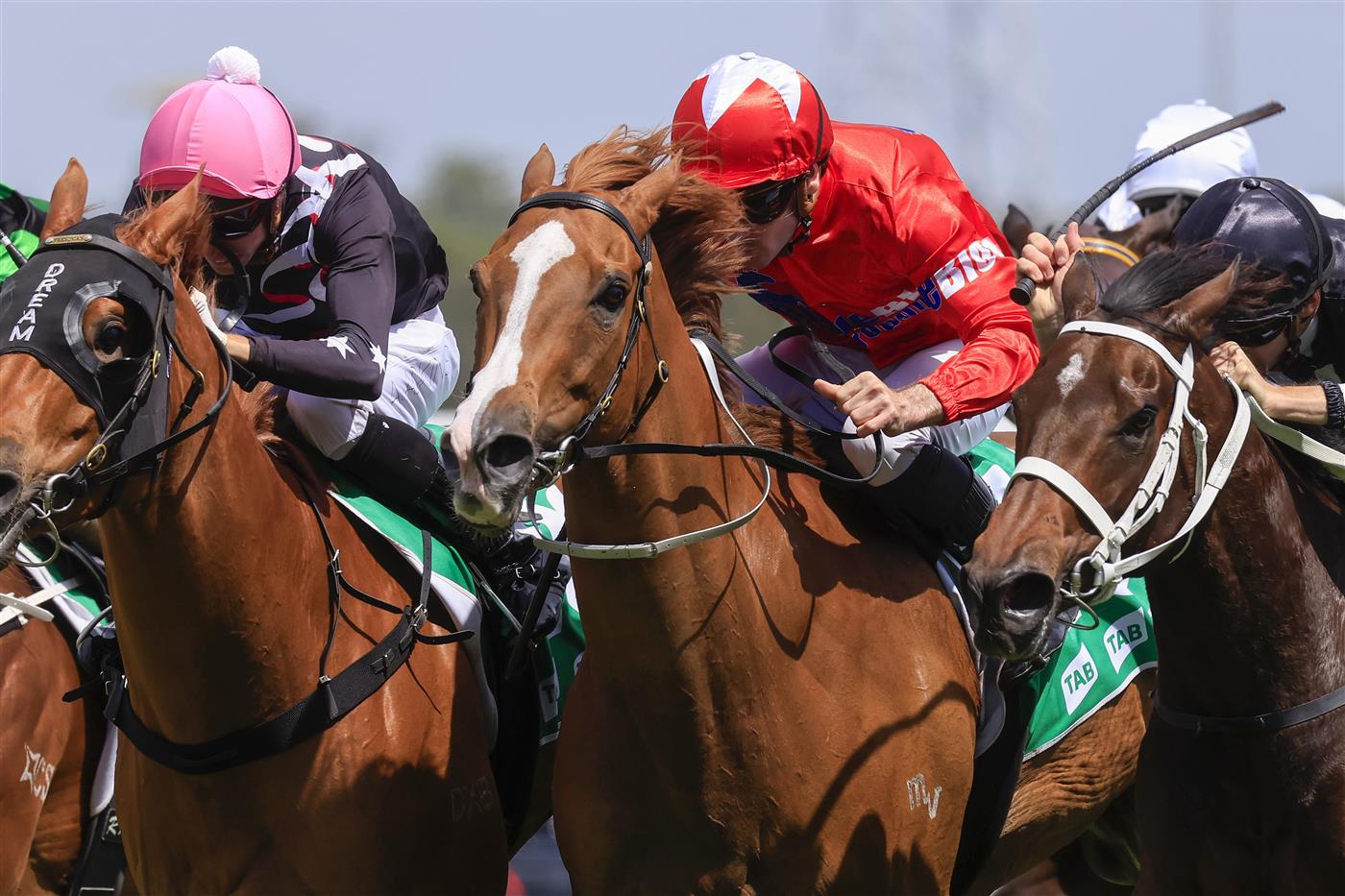 KEMBLA GRANGE, AUSTRALIA - NOVEMBER 19: Tyler Schiller on Starboreta wins race 5 the PFD Food Services F&M Benchmark 78 Handicap during Sydney Racing at Kembla Grange Racecourse on November 19, 2022 in Kembla Grange, Australia. (Photo by Mark Evans/Getty Images)