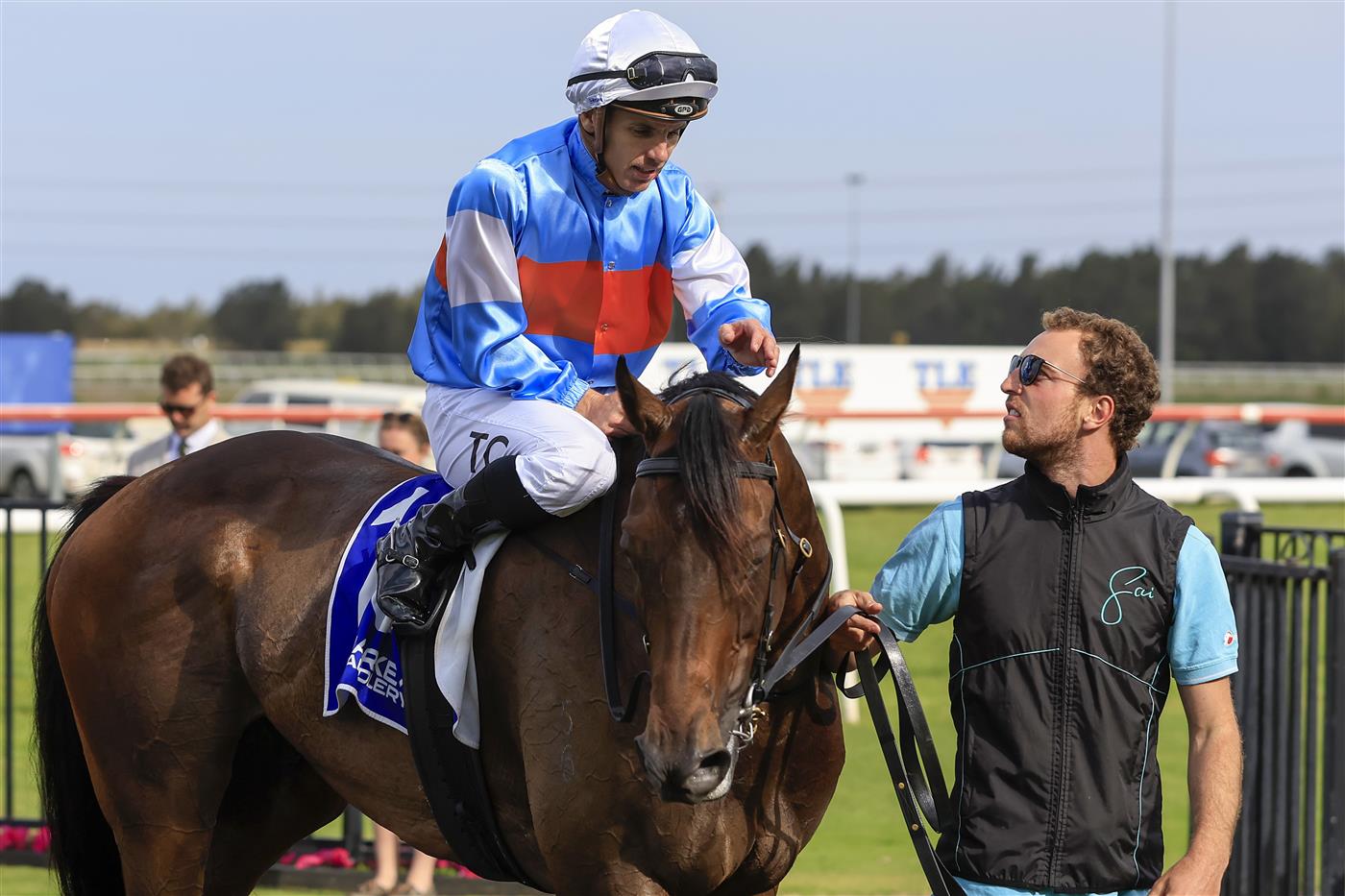 KEMBLA GRANGE, AUSTRALIA - NOVEMBER 19: Tim Clark returns to scale after winning race 8 The Gong on Riodini during Sydney Racing at Kembla Grange Racecourse on November 19, 2022 in Kembla Grange, Australia. (Photo by Mark Evans/Getty Images)