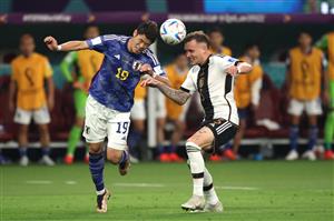 Hiroki Sakai of Japan and David Raum of Germany battle for the ball (Getty Images)