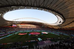 Players and match officials line up for the national anthems (Getty Images)