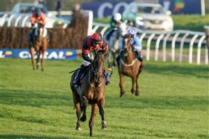 NEWBURY, ENGLAND - NOVEMBER 25: Connor Brace riding Paint The Dream clear the last to comfortably win The Coral Bet Bundles Handicap Chase at Newbury Racecourse on November 25, 2022 in Newbury, England. (Photo by Alan Crowhurst/Getty Images)