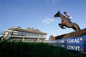 NEWBURY, ENGLAND - NOVEMBER 25: Harry Cobden riding Stage Star clear the water jump during The Coral Racing Club Novices