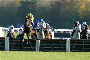 NEWBURY, ENGLAND - NOVEMBER 25: Nico de Boinville riding Jet Powered clear the last to easily win The Coral Bet Bundles