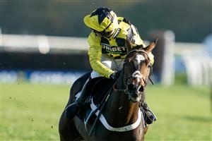 NEWBURY, ENGLAND - NOVEMBER 25: Nico de Boinville riding Jet Powered clear the last to easily win The Coral Bet Bundles